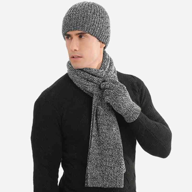 Winter Warm Men's Wool Beanie Hat Scarf Gloves Set