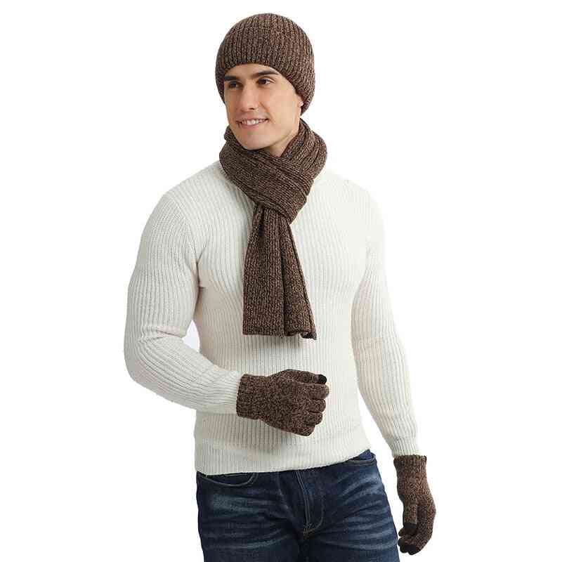 Winter Warm Men's Wool Beanie Hat Scarf Gloves Set