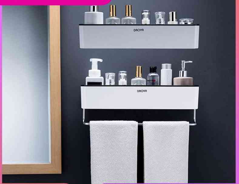 Falra szerelhető fürdőszobai polc sampon zuhanyzó polcok tartó konyhai tároló állvány szervező törölközőrúd tartozékok