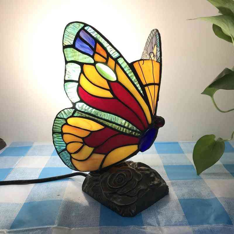 Farvet glas Tiffany sommerfugl bordlampe