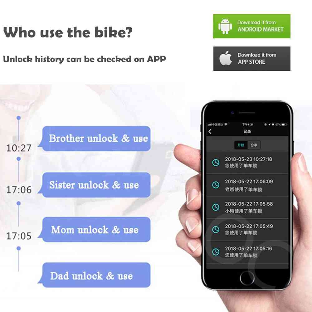Keyless Bluetooth App Intelligent Bike Lock, Qr Code Access