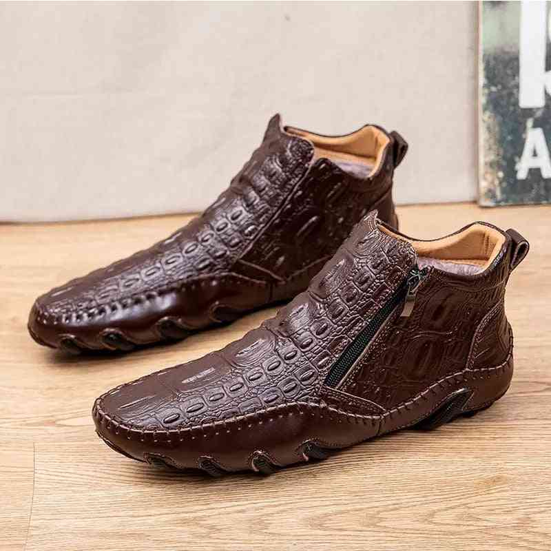 Men Leather Boots, Fashion Retro Ankle Shoes