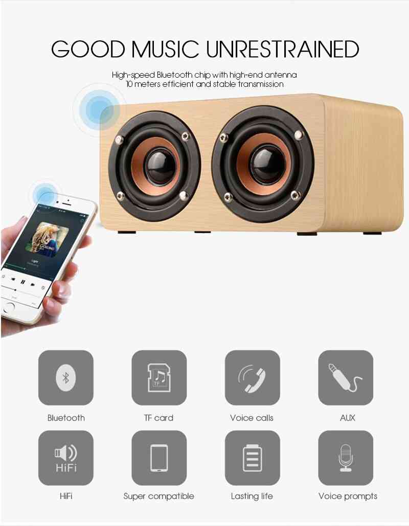 Trådlös Bluetooth-högtalare i trä bärbar hifi-chock bas tf för iphone samsung xiaomi