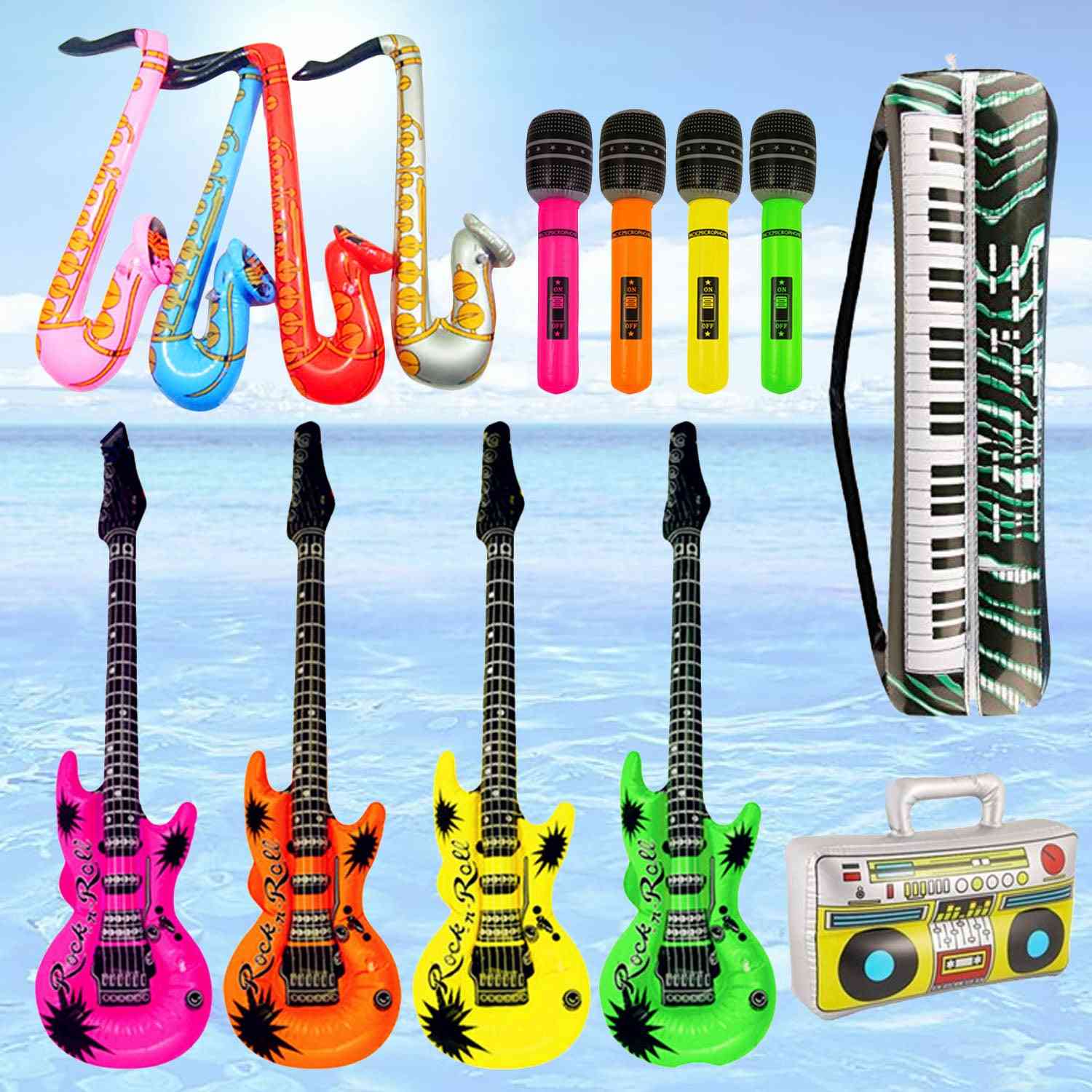 Inflatable Guitar, Saxophone, Microphone, Keyboard, Musical Balloons, Instruments Toy