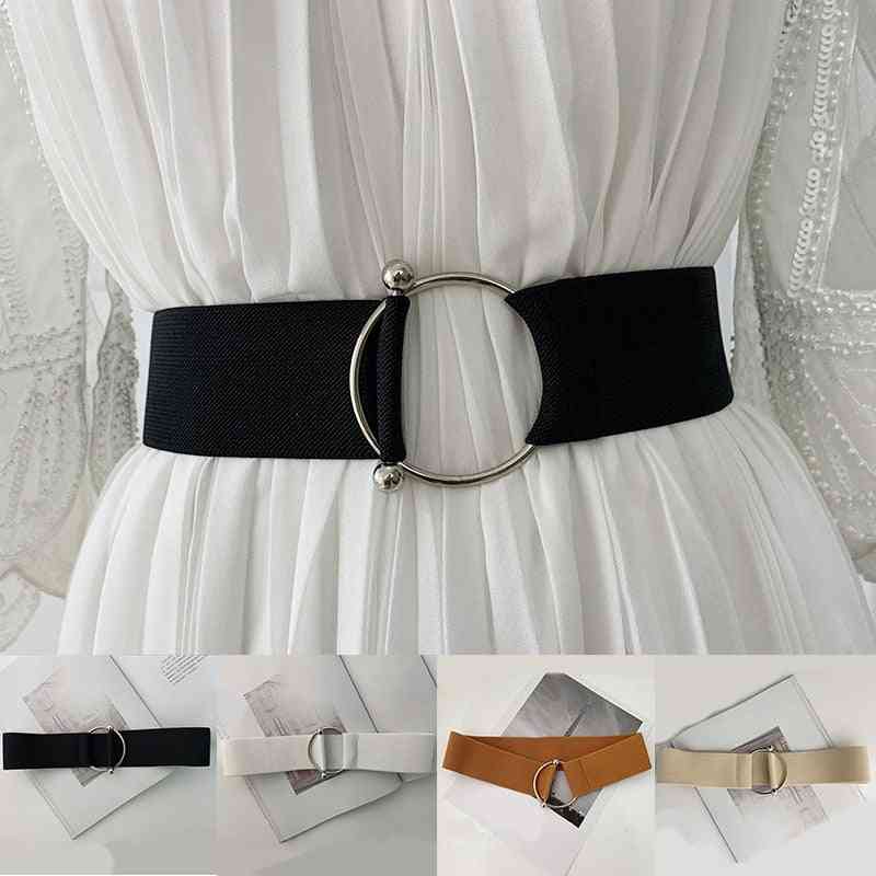 Elastic Stretch- Round Metal Buckle, Belts Accessories
