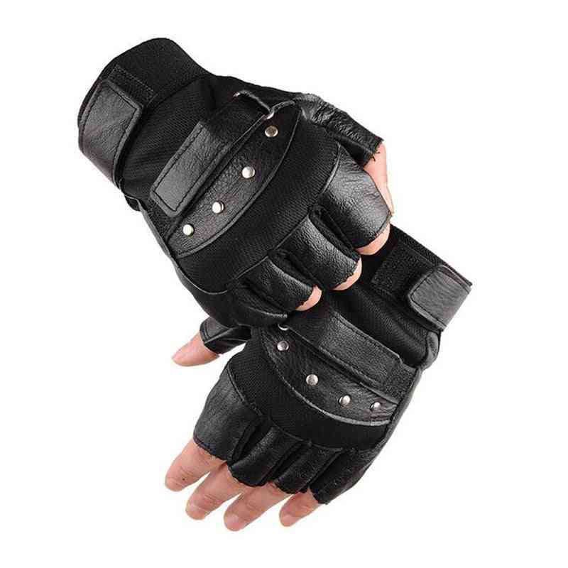 Men's Army Military Tactical Half Finger Leather Fitness Gloves