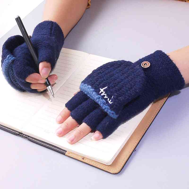 Gants d'hiver à écran tactile extensible tricotés chauds à demi-doigts pour enfants