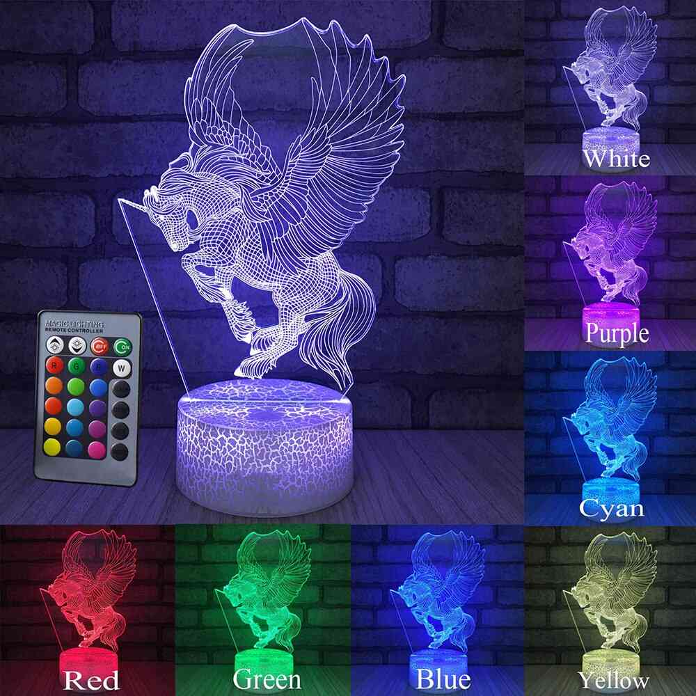 3d- Remote Or Touch Control, Unicorn Shaped, Table Desk Led, Night Lamp
