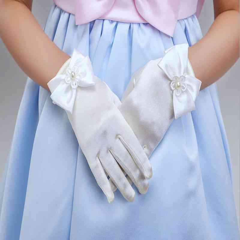 Satin Flower With Bow Short Gloves For