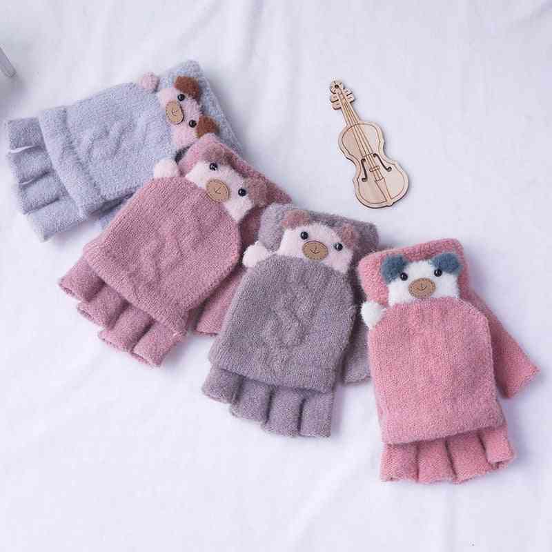 Winter Warm- Animal Thick Knitted, Stretch Fingerless, Touch Screen Gloves