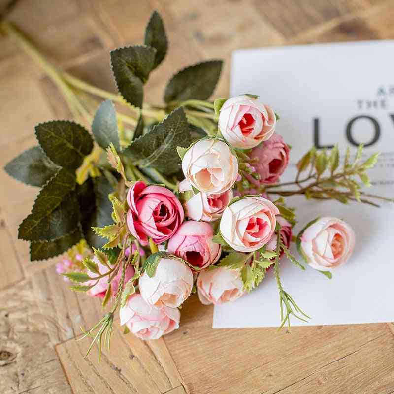 Bouquet da sposa con rose da tè in seta per natale, matrimonio in casa, decorazione di capodanno, piante finte, fiori artificiali