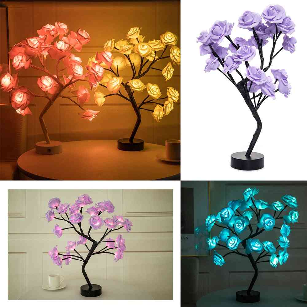 Rose Flower Tree- Usb Night Table, Lamp Lights For Home Decoration