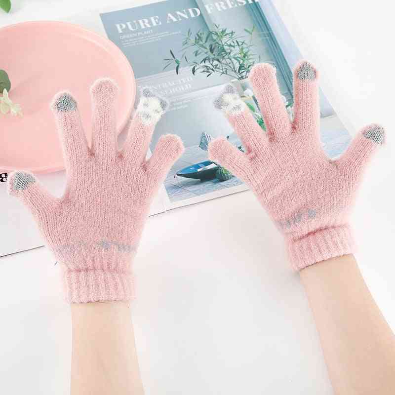 Children's Winter Knitting Fleece-lined Thermal Ski Touch Screen Mink-like Gloves