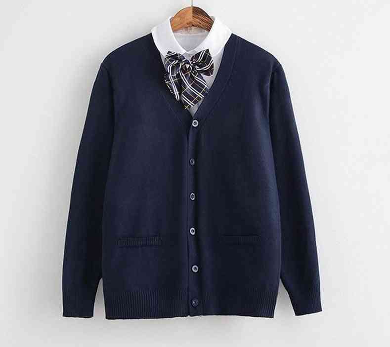 Long-sleeve Knitted Coat, School Uniform Sweater For