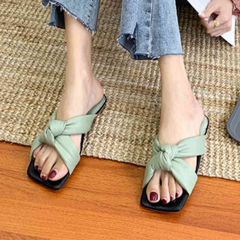 Pu Leather Cross Square Toe Casual Ladies Slides Woman Shoe