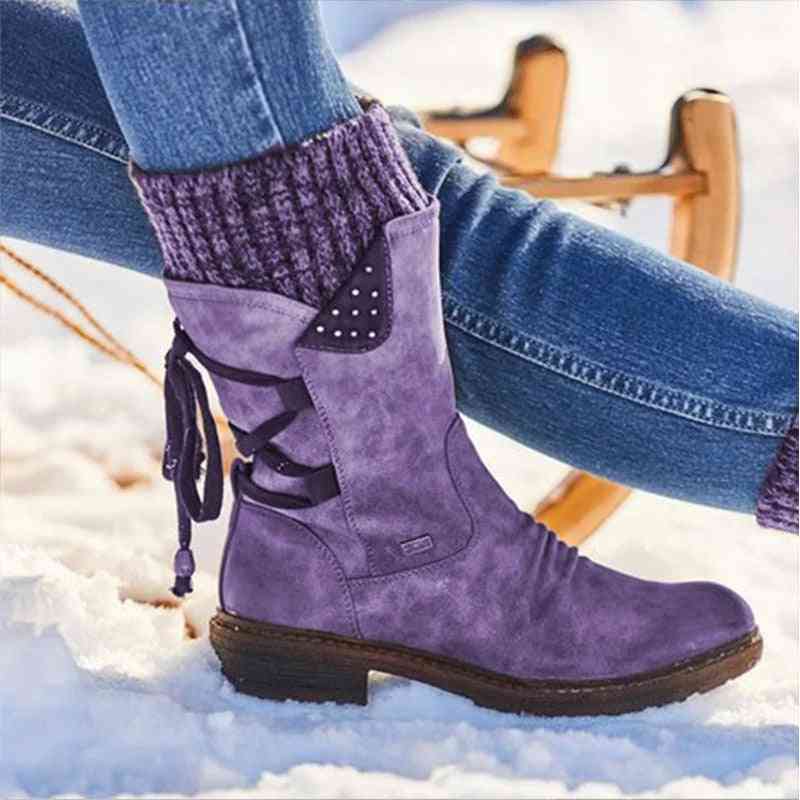 Women Mid-calf Boots, Flock Winter Shoes