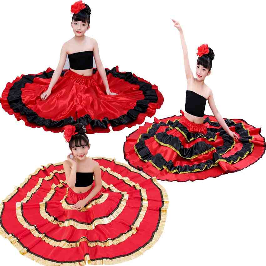 Traditional Flamenco- Satin Smooth, Belly Dance, Costumes Swing Skirt For