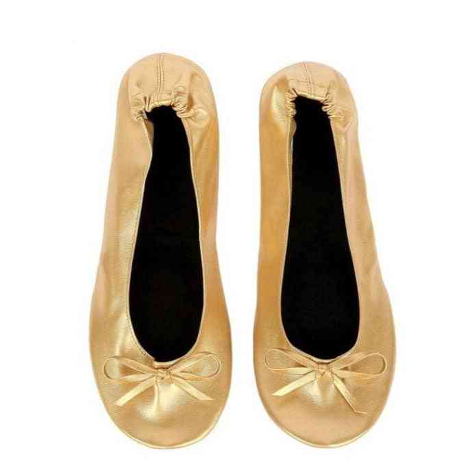 Portable Ballet Flats Travel Fold-up Prom Shoes - Gold