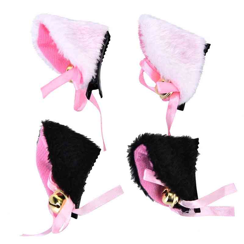 Women White Black Cat Ears With Bell Hair Clip