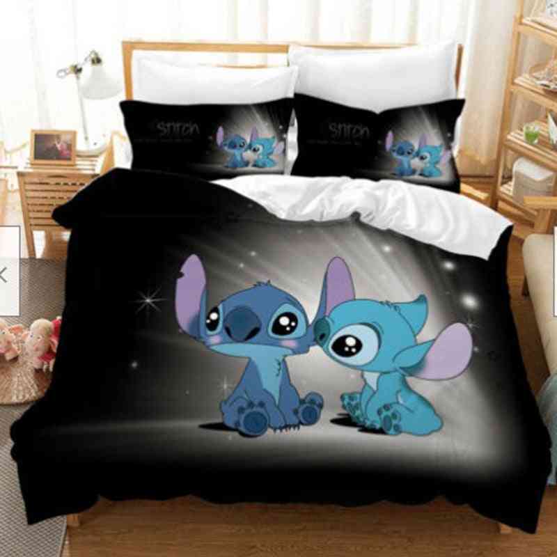Disney- Stitch Cartoon Bedspread, Single Twin, Bedroom Bed Set-c