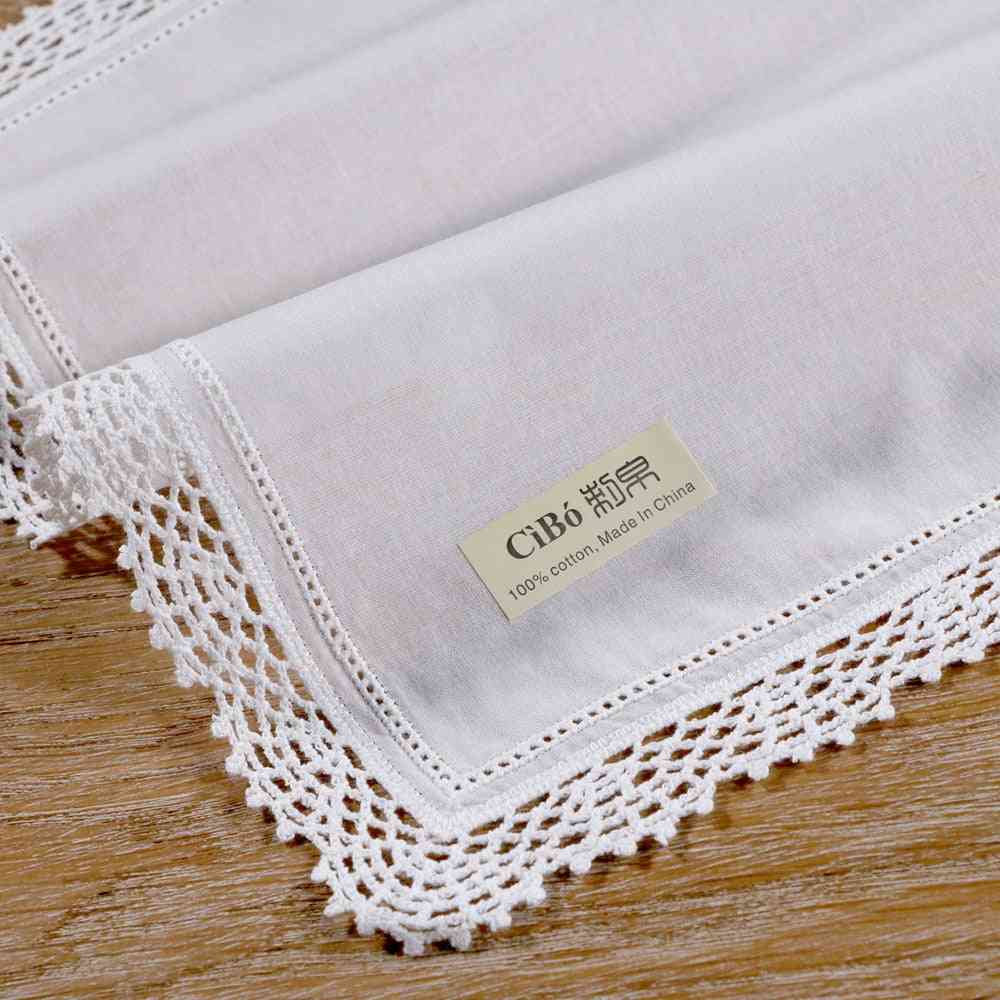 White Premium Cotton Lace Handkerchiefs Crochet Hankies For Women