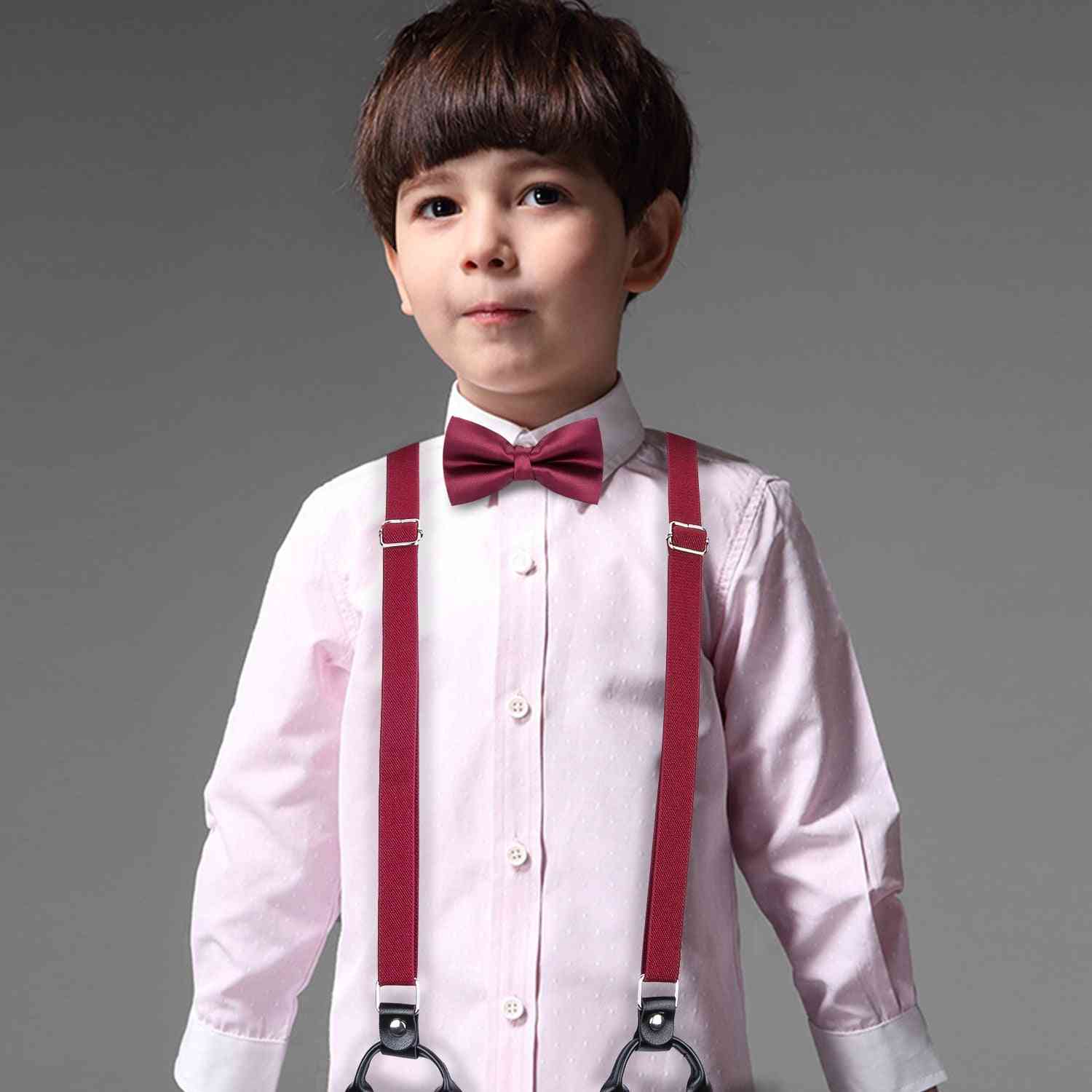 Children Solid Butterfly Suspenders With Bowtie Set