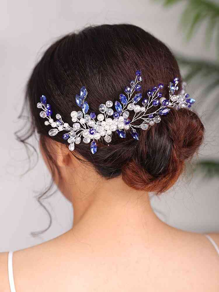 Fashion Blue Wedding Rhinestones Hair Comb Crystal Headwear