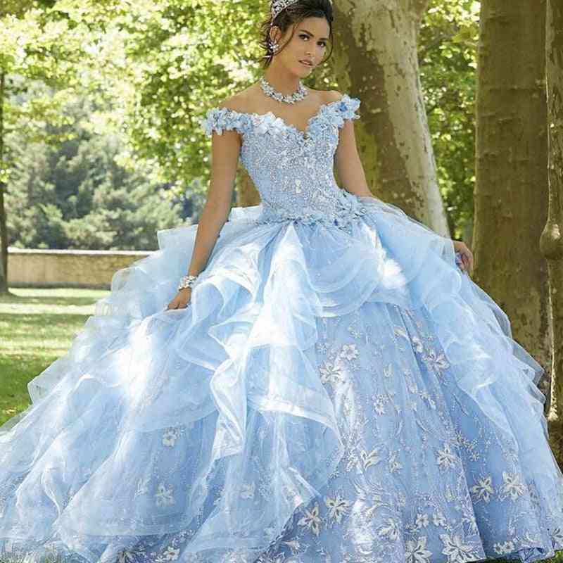 Light Sky Blue Princess Off Shoulder Party Gown