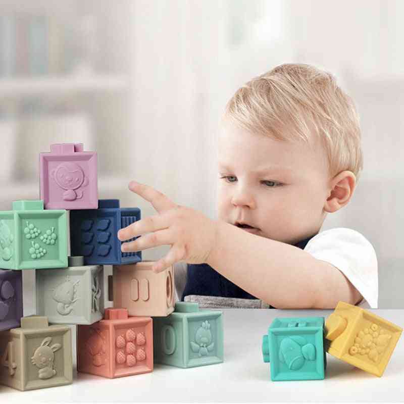 Baby Soft Rubber Building Blocks Bath Grasp Hand Blocks Diy Rubber Block Toy For Early