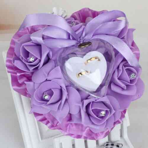 Heart-shape Rose Flowers Wedding Ring Pillow Holder