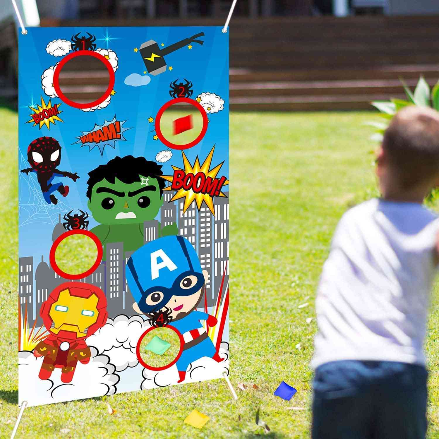 Outdoor Games Superhero Toss Throwing Game 4 Bean Bags Indoor Superhero Party Supplies For Adult Kids Carnival Banner Birthday