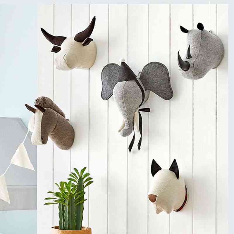 Home Plush Toy Animal Head Wall Hanging Pendant Mural Living Room Bedroom's Room 3d Background Decoration