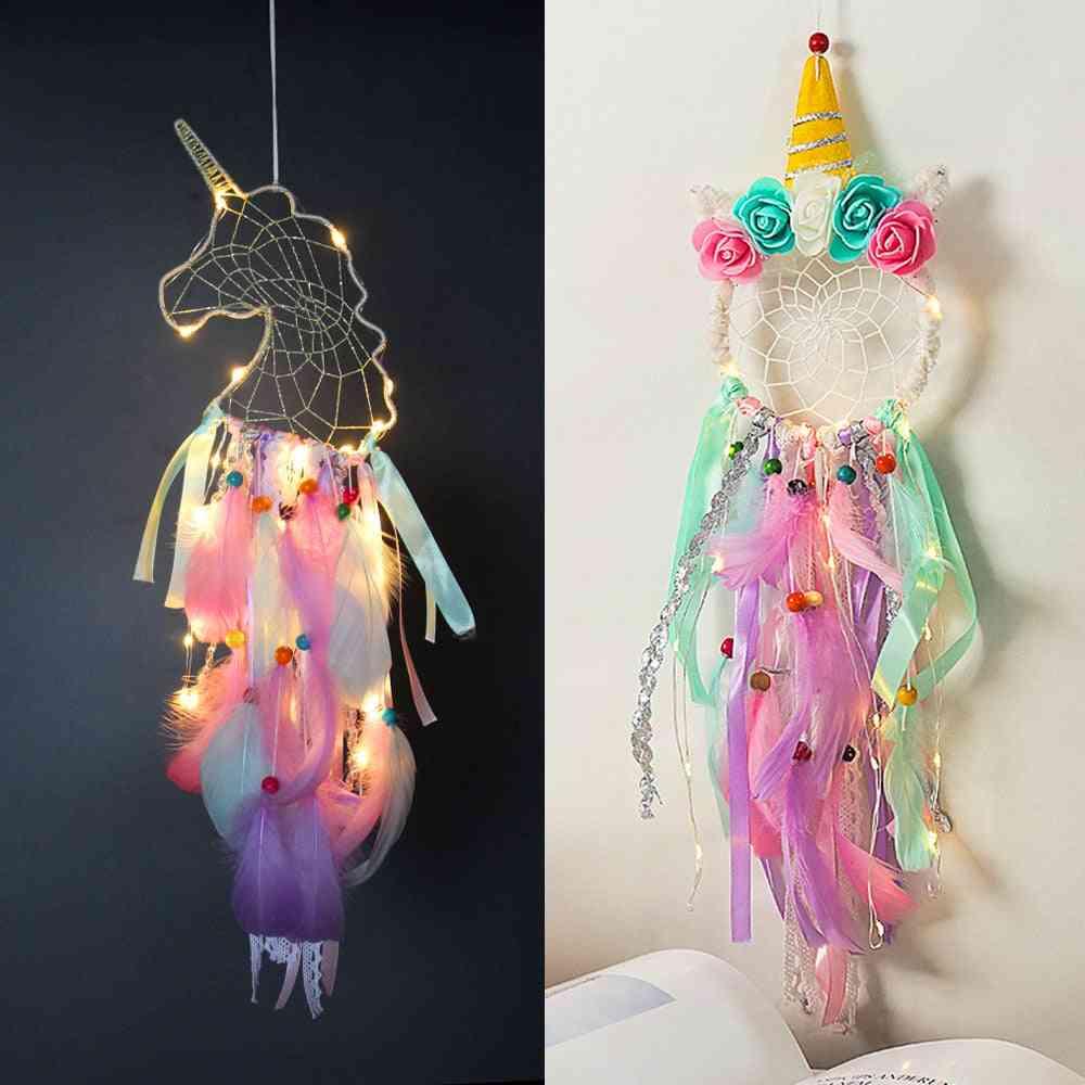 Unicorn Colorful Feather Dream Catchers Home Decor Wall Hanging