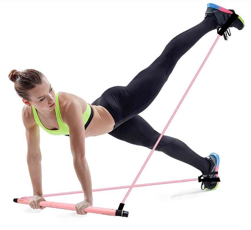 Pilates Exercise Stick Toning Bar Fitness Body Abdominal Resistance Bands Rope Puller