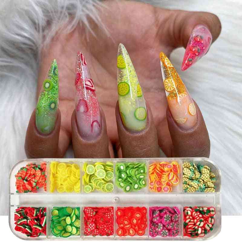 Mixed 3d- Fruit Slices Sticker, Polymer Clay, Nails Art Decors