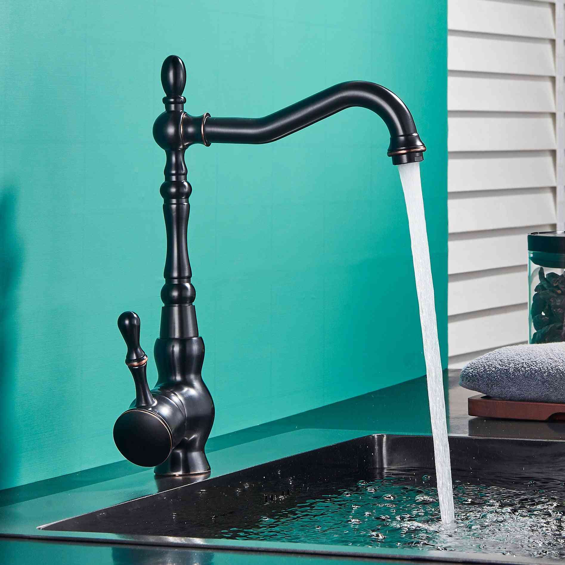 Deck Mount, Bathroom Kitchen Faucet, Single Handle, Rotate Basin Sink, Mixer Taps, Hot And Cold Water Mixers