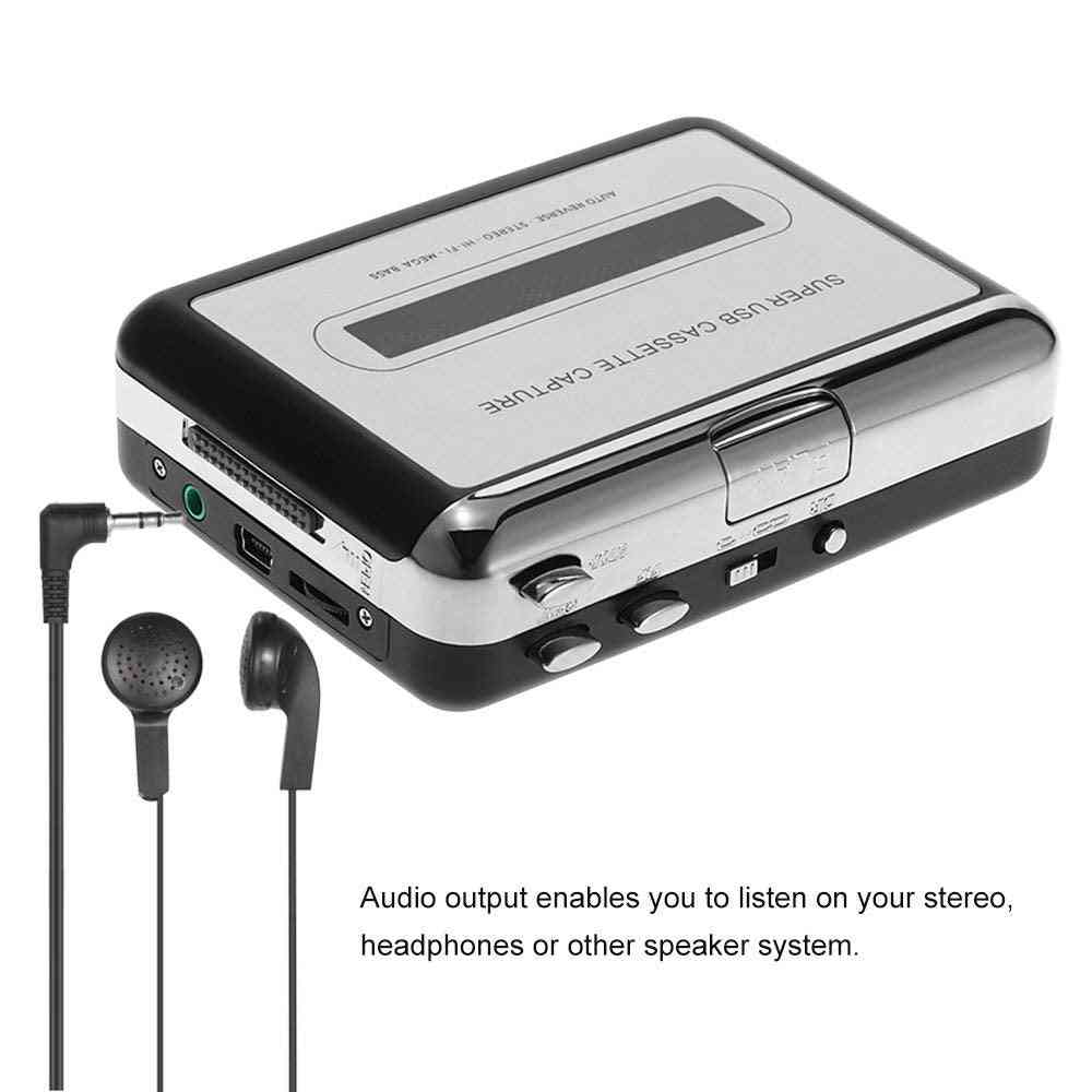 Portable Cassette Player, Tape Captures Recorder Via Usb, Compatible With Laptops And Pc, Convert
