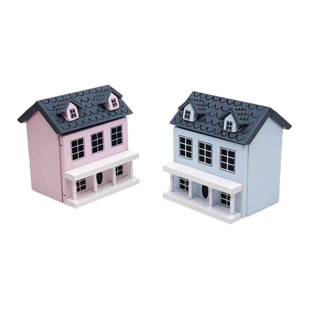 Miniature Villa Mini House With Movable Grey Roof Toy