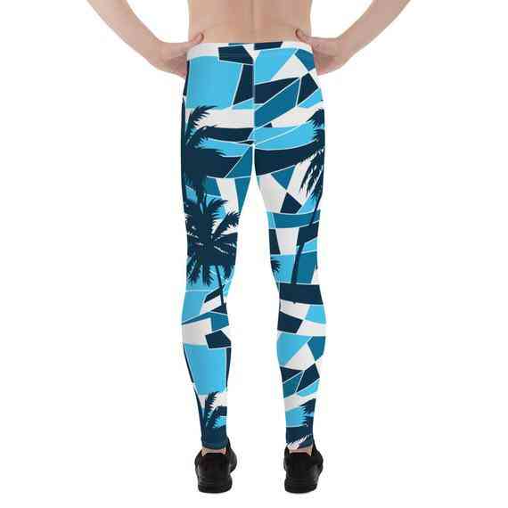 Férfi leggings - kék szörf trópusi pálmafák