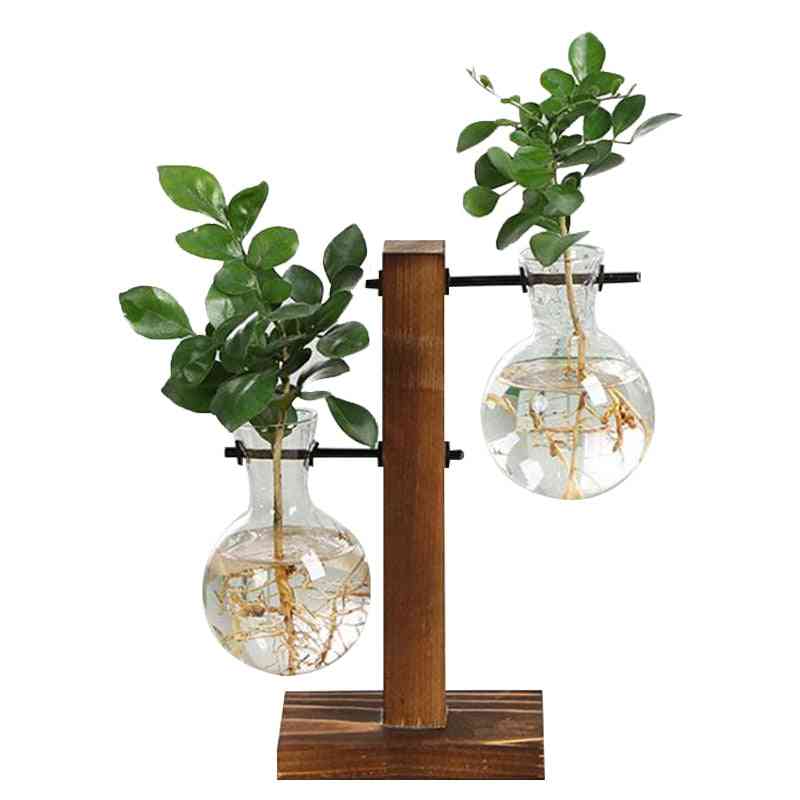 Terrarium hydroponique plante vases vintage pot de fleur vase transparent cadre en bois verre table plantes maison bonsaï décoration