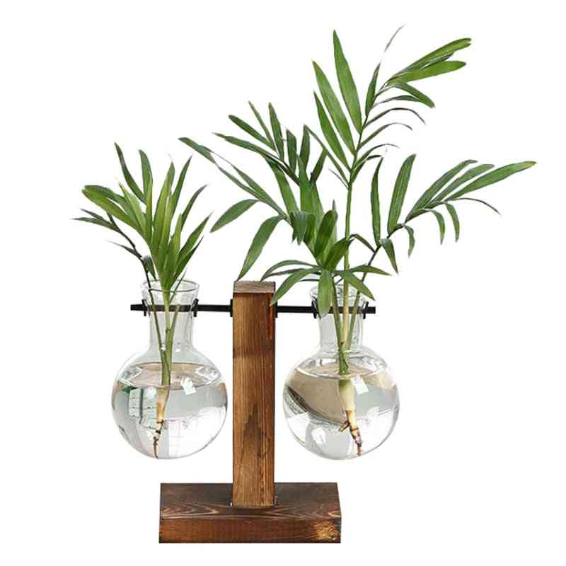 Terrárium hidroponikus növényi vázák szüreti virágcserép átlátszó váza fa keret üveg asztallap növények otthoni bonsai dekoráció