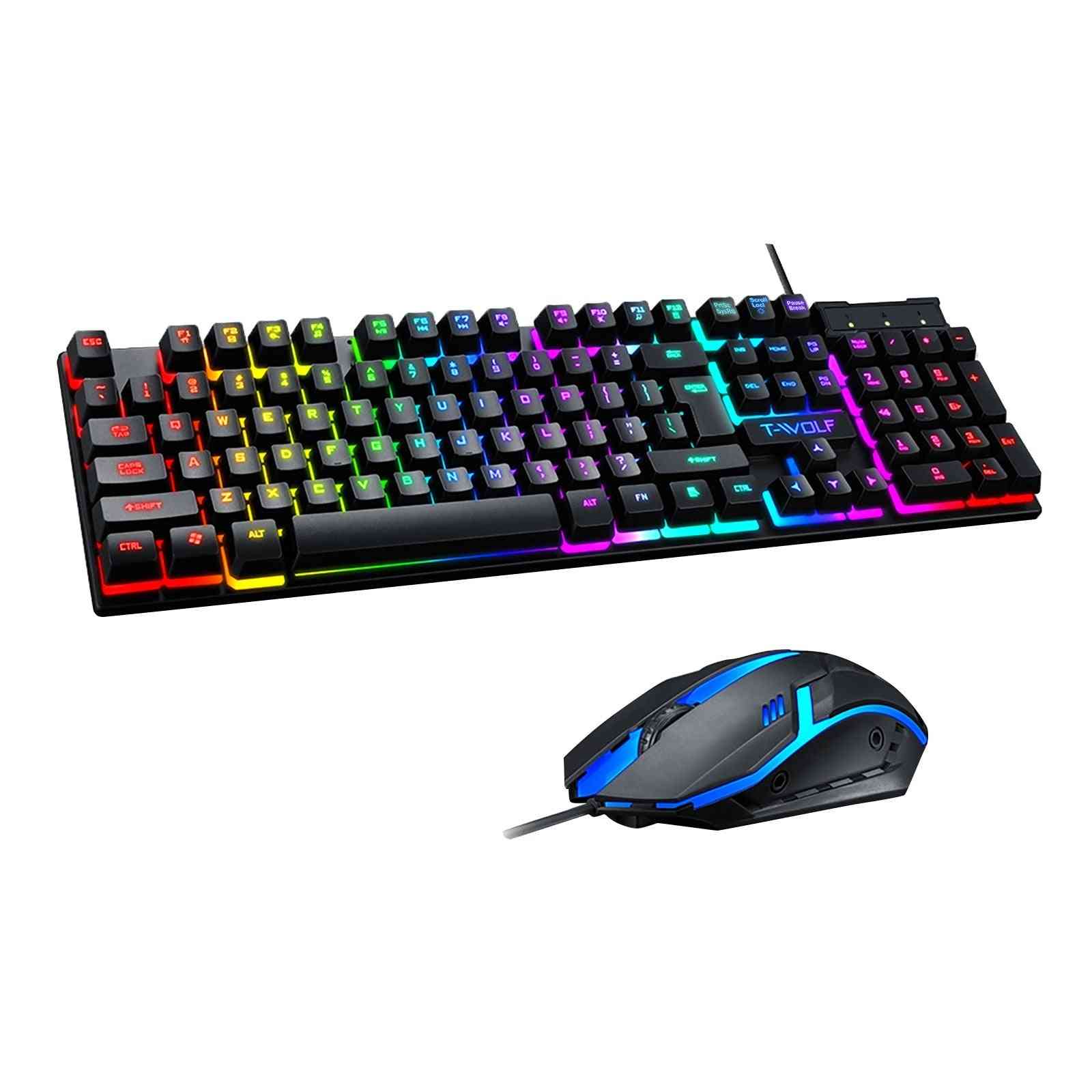 Rainbow Backlit- Usb Ergonomic, Gaming Keyboard & Mouse