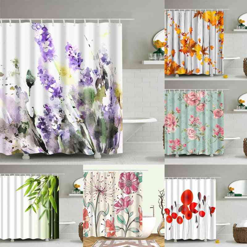 Beautiful Colorful Flower Floral Printed Shower Curtains ( Set 1)