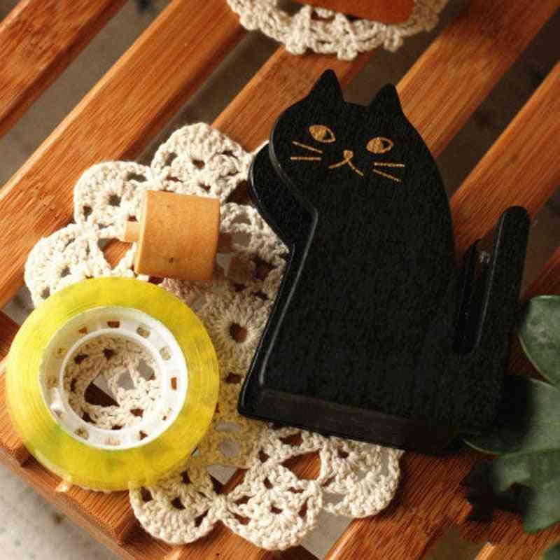 Cat Wooden Tape Dispenser / Holder / Cutter / With Free Colorful Tapes Office & School Stationery