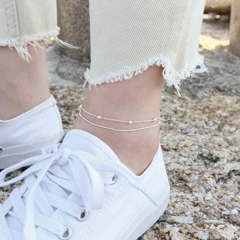 Sterling Double Layer Beads Bracelet Anklets