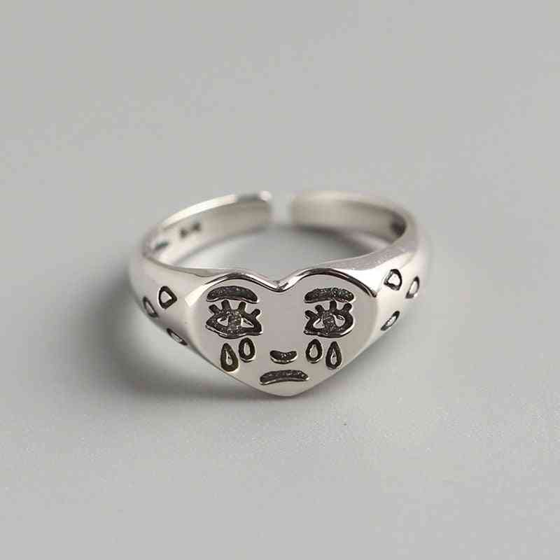 Sterling Silver Creative Crying Face Tears Ring
