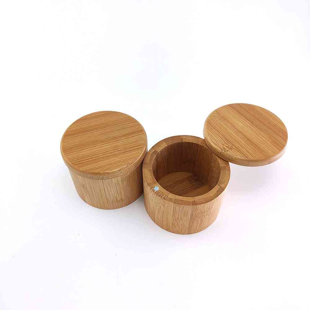 Bamboo Storage Canister Jar With Bamboo Magnetic Lid Salt / Spice Pipe Box