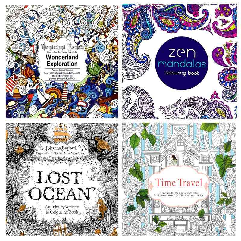Engelsk version lost ocean time travel målarbok, mandalasblomma för vuxen, lindra stress, rita konstböcker