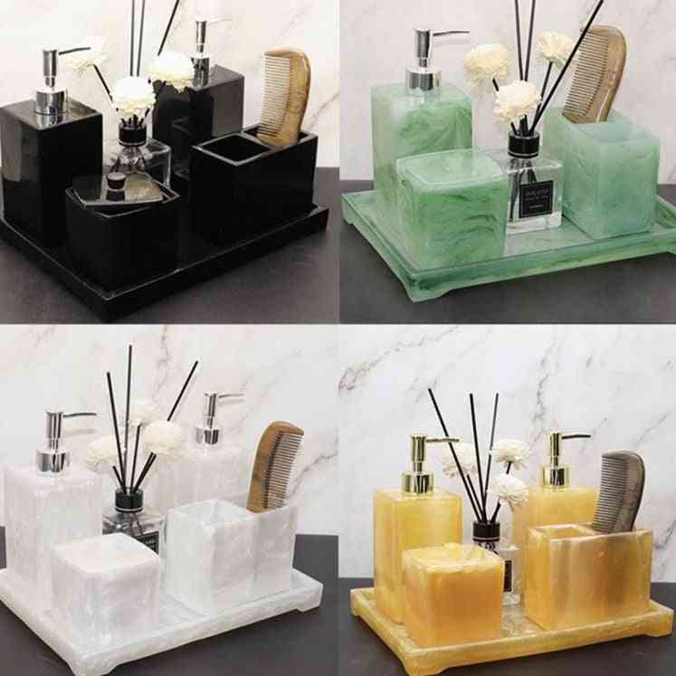 Imitation Jade Bathroom Accessories Set, Portable Soap Dispenser Toothpaste Holder