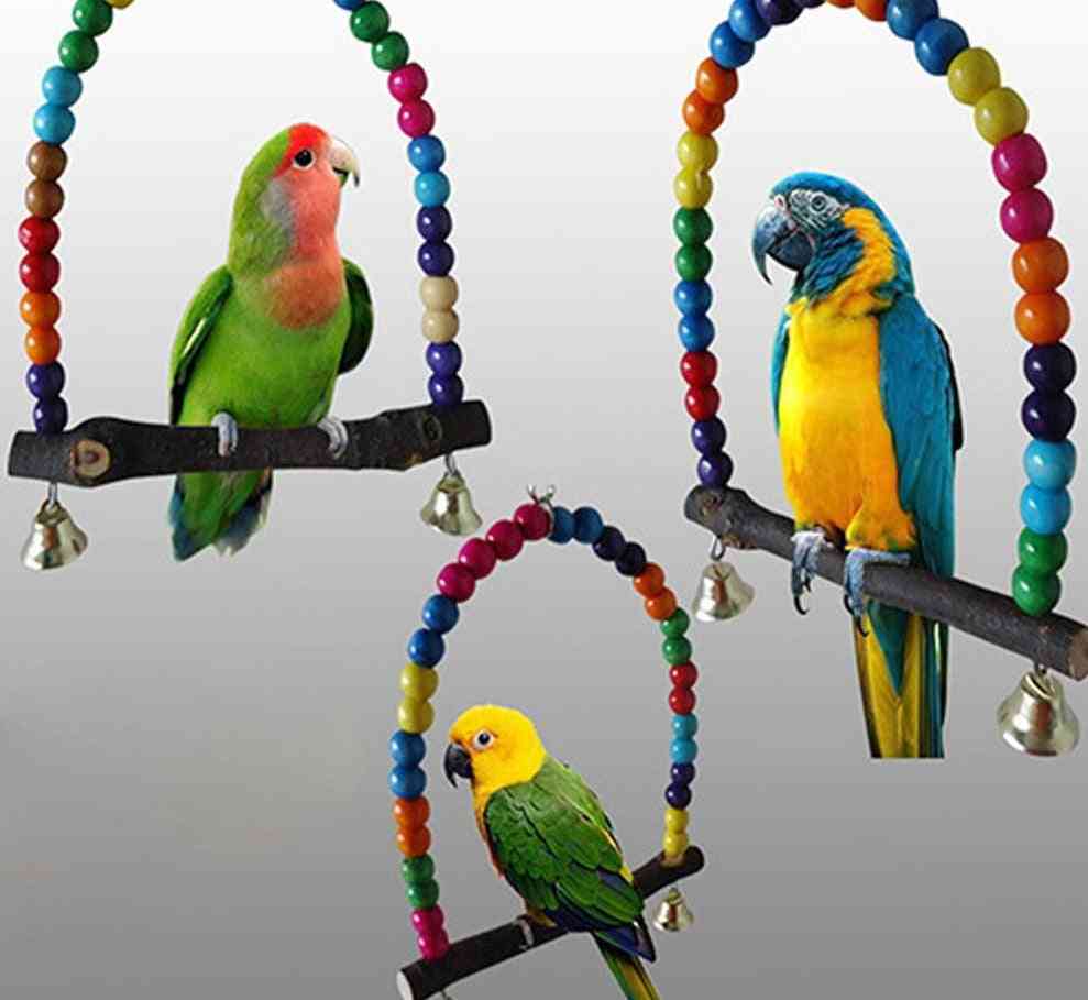 Wooden Parrots Swing Toy Birds Colorful Beads Bird Supplies Bells